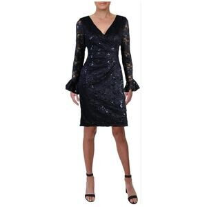 Lauren by Ralph Lauren Women's Sequined Lace Ruffle-Sleeve Dress Size 4 2459